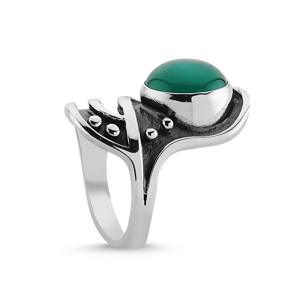 Inel argint 925 cu piatra agat verde cabochon ITU0050 [1]